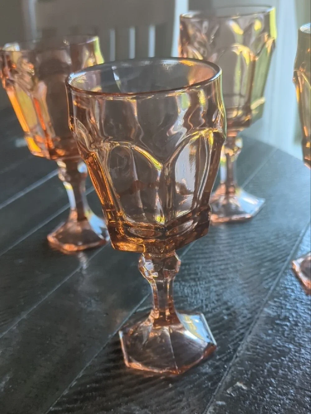 Vintage Fostoria Virgins Peach Pressed Glass Goblet - Set of 4